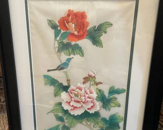 Silk Painting of Birds & Blossoms