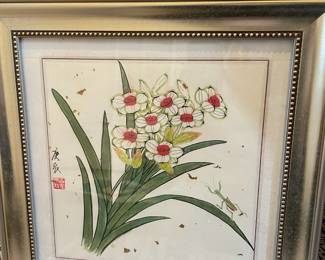 Chinese Calligraphy Painting of Narcissus Flowers