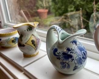 Yellow/Multicolored Pottery Sugar and Creamer - Made in Italy, Delft Holland Floral Pitcher