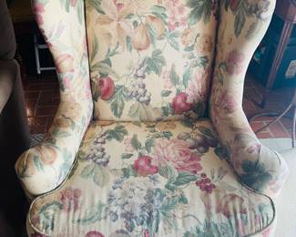 Pair (2) Floral Wing Back Chairs