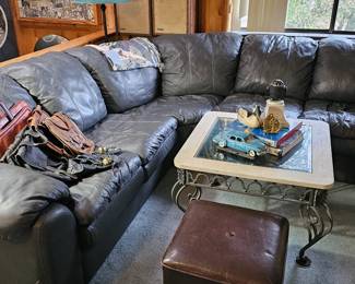Gray sectional; leather'
