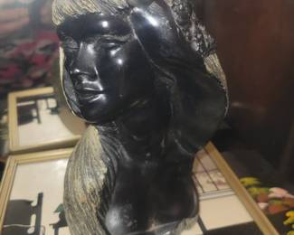 Frank Schirman Vintage Black Coral Carved Hawaiian Lady  Statue 