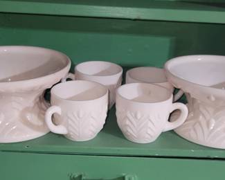 Jeannette  Glass Shell Pink Punch Bowl Bases &Cups