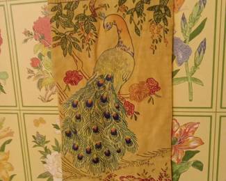 Embroidered peacock art