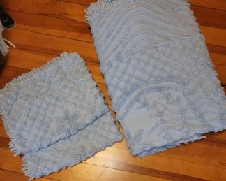 Vintage Blue Bedspread With 2 Pillow Shams
