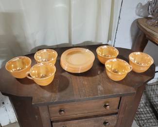 Fire King Peach Luster Cups And Saucers  Set 