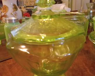 Uranium Vaseline Glass  Candy Dish With Lid