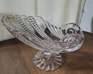 1880s Footed Cystal Nautilus Cornucopia O'Hara Glass 