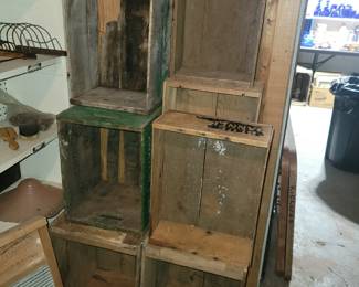 Wooden crates - many with advertising