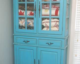 Vintage Blue Wooden China Cabinet 
