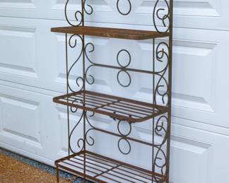 French style wrought iron tiered etagere bakers rack plant stand