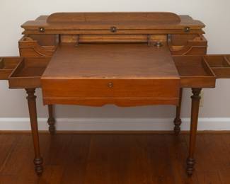 Antique Ladies Writing Desk — 1919 Unique F. Schimmel Spinet Writing Desk Table, Fairbault, MINN (Minnesota) 37 " wide (without drawers open) x 22 1/2" deep x  32" tall
