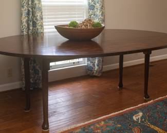 Antique Oval Drop Leaf Dining Table With Queen Anne Legs 84" long x 60" wide (22.25" wide with sides dropped x each side 18.75" wide)
