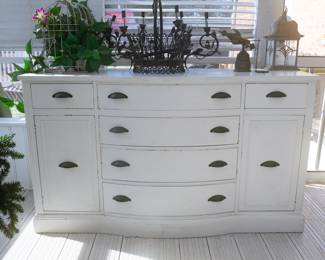 Vintage Painted Duncan Phyfe Style Bow Front Buffet Sideboard Dresser  59 3/4" wide x 18" deep x 34 1/2" tall