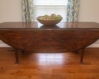 Antique Oval Drop Leaf Dining Table With Queen Anne Legs 84" long x 60" wide (22.25" wide with sides dropped x each side 18.75" wide)