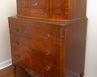 French Louis Style Inlay Chest of Drawers
 1920 Robert W. Irving Dresser, Phoenix Co. 
Grand Rapids, Michigan 