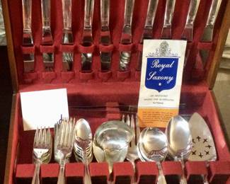 Service for 12 Royal Saxony silver plated flatware with serving pieces