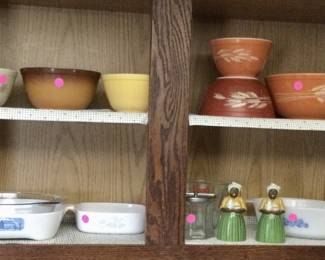 Pyrex, Corning ware, mammy salt and pepper shakers