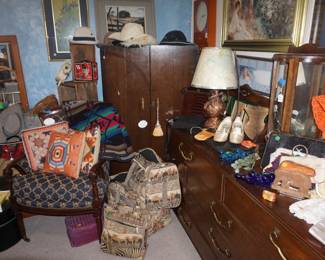 purses, luggage, pillows, furniture, lamp