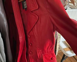 vintage /retro red leather jacket w/ belt- mint- size med