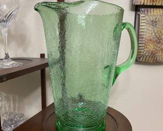 large crackle glass pitcher