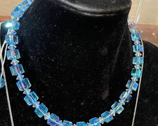 glass/crystal blue necklace