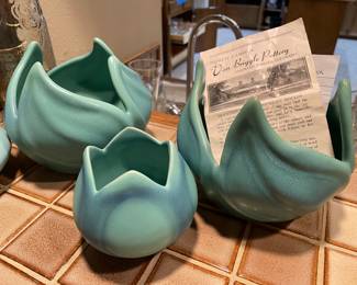 rare finds- have these 3- sold separate and a pair of candlesticks all signed van biggle pottery