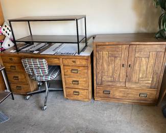 mid century- wood desk -cabinet- have queen headboard and end tables in this design -