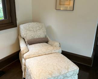 Brocade Upholstered Chair with Ottoman