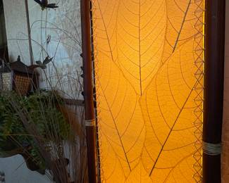 Detail pic, •Fortune Floor Lamp with Cocoa Leaves by Eangee Lighting 72"tall x 11"square. 