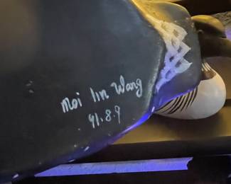 Detail pic, Vintage Carved Loon Decoy Pair 
Signed Wang  91-8-9