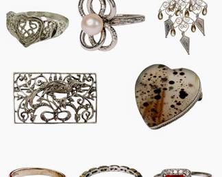 Antique - Modern Fine Jewelry: Sterling Rings & Brooches