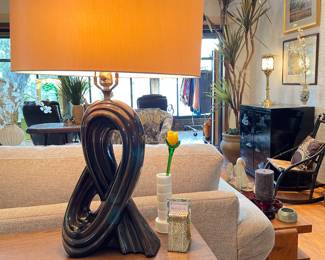 Royal Haegar lamp from the 1940’s,  brown ceramic with green and blue flecks.  Excellent condition.  