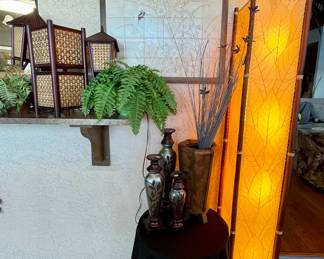 •Fortune Floor Lamp with Cocoa Leaves by Eangee Lighting 72"tall x 11"square. 
•Kirklands 3set candlesticks
•Bamboo tiki table lamp + 2 sconces