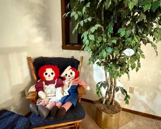 Large Raggedy Ann & Andy dolls 
Glider chair and ottoman 