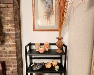 Vintage turned and carved vase with camel motif
Nemadji Pottery collection 
3 Ceramic decoupage ducks