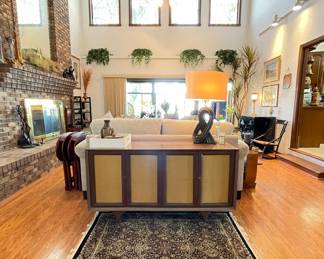 KodaWood 1960s credenza with changeable door panels! Cane panels and colors. So FAB. 
Measures: 56L • 18D • 30 T