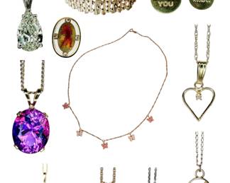 Antique - Modern Fine Jewelry: Yellow & White Gold Necklaces, Yellow Gold Brooch & Bracelet 