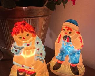 Lefton Raggedy Ann Andy porcelain light pair. 