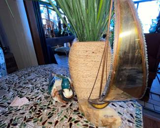 Vintage John DeMott Brass sailboat set in Quartz. 
Artist signed 