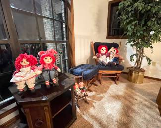 Raggedy Ann & Andy dolls  
Large silk ficus tree 