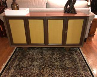 KodaWood "Mobilia" 1960s Buffet or credenza with changeable door panels! Cane panels shown above, has additional color panels.  So FAB. 
Measures: 56L • 18D • 30 T
