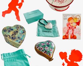 Vintage - Modern Decor & Collectibles: Lord & Taylor Hat Box, Tiffany & Co. Sterling & Glass, Rochard Limoges, & Valentine’s Day Ephemera