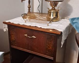 2 Vintage TV stands converted into nightstand with glass display below