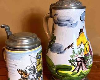 001 Vintage Pewter Mounted Steins