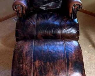Distressed Leather Arm Chair And Ottoman 