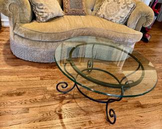 Beautiful neutral colored sofa glass table