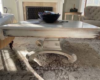 Rustic, antiqued white wood coffee table