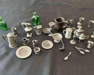 Vintage Pewter Doll Dinnerware 