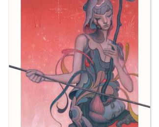 James Jean (Taiwanese-American, 1979)
Erhu, 2019, (322/1003)
Embossed Giclee Print
Glossy silkscreened highlights
Holographic and pearlescent enhancements
Intricately detailed dimensional chop
Signed and numbered by James Jean
Release date: September 6, 2019
Edition size: 1,003 Starting Price $500